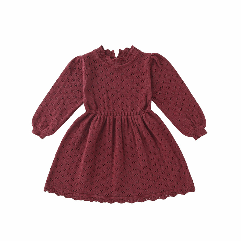 Bebe Orgánica de otoño e invierno de las niñas vestido de los niños de manga larga de punto de una sola pieza de algodón de encaje falda del bebé