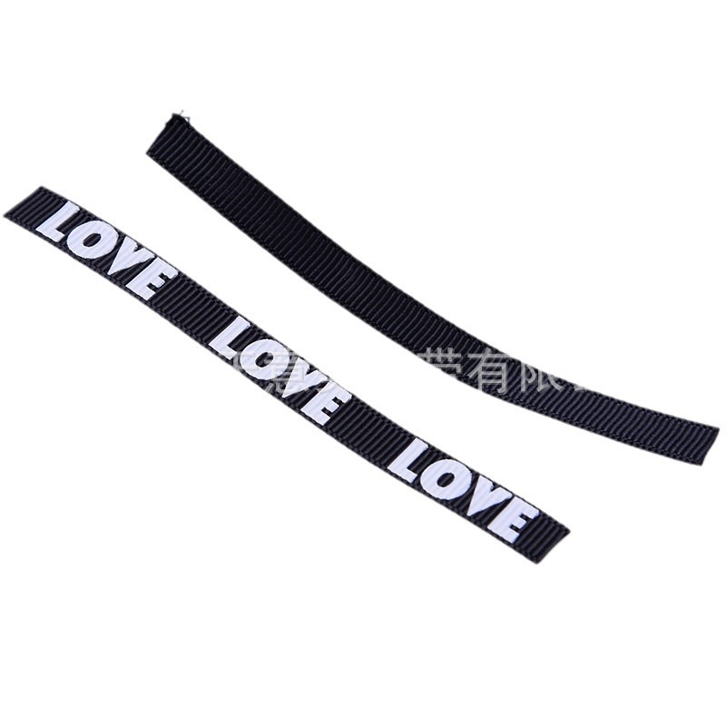 Cinta de raso con logotipo impreso a medida, cinta acanalada negra de 1 cm, accesorios para prendas de vestir, cordón