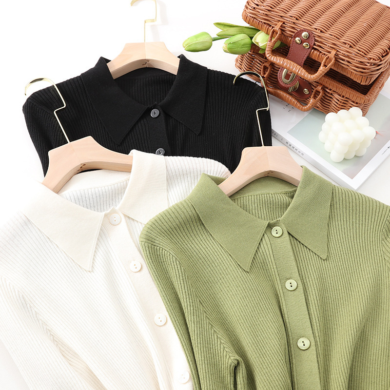 Machine Washable Single-Breasted Pit-Strip Knitwear Spring Wool Maillard Niche Design Slim Look Dust Collar Cardigan Women