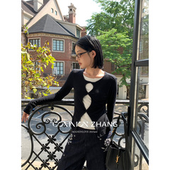 CZ ZHANG秋名媛针织衫长袖T恤假两件女减龄修身套头打底衫 B30005