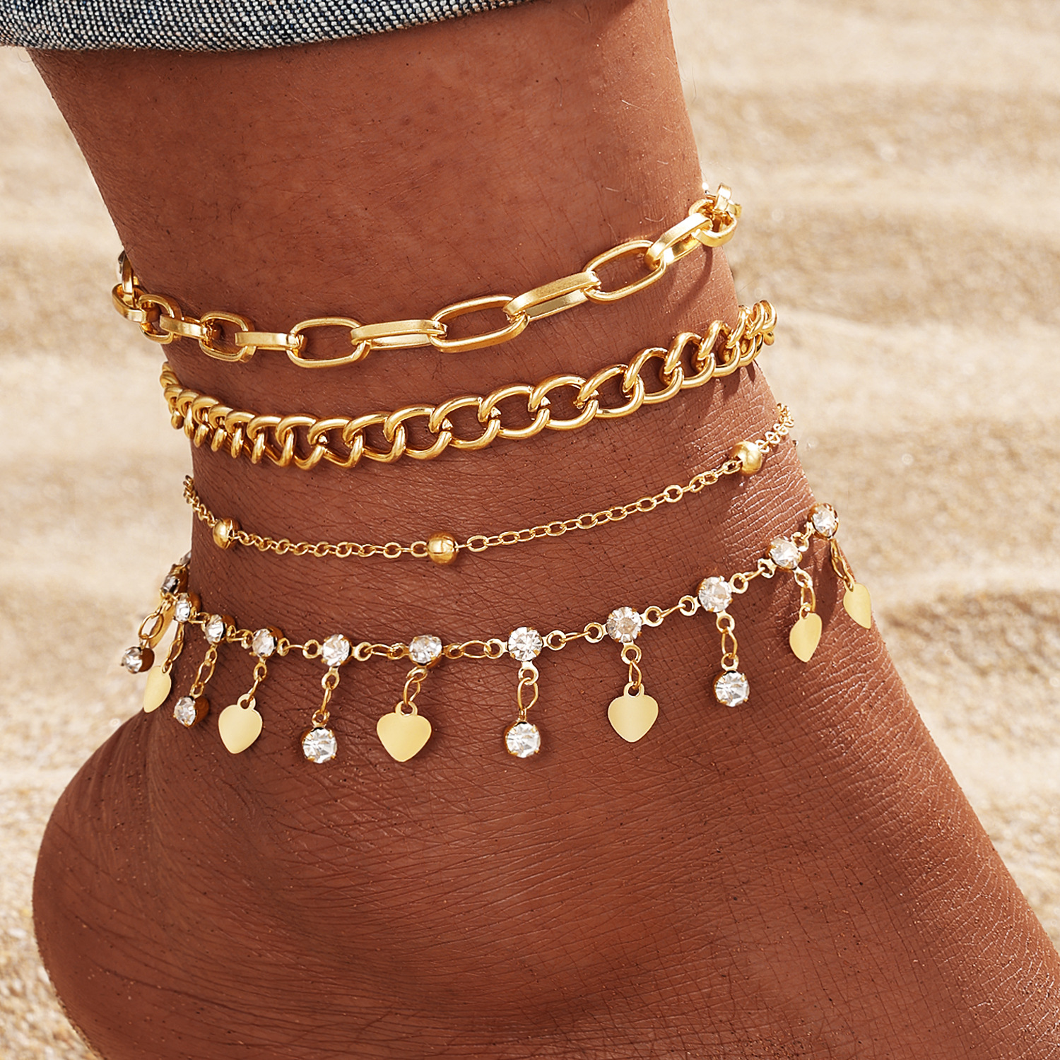 20g Weight Anklet Classification 1 Set Quantity Beach, Bar Occasion Alloy Material Heart Shape Pattern Women's Gender Hawaiian, Vacation Style Wholesale Jewelry Hawaiian Vacation Heart Shape Alloy Anklet 5
