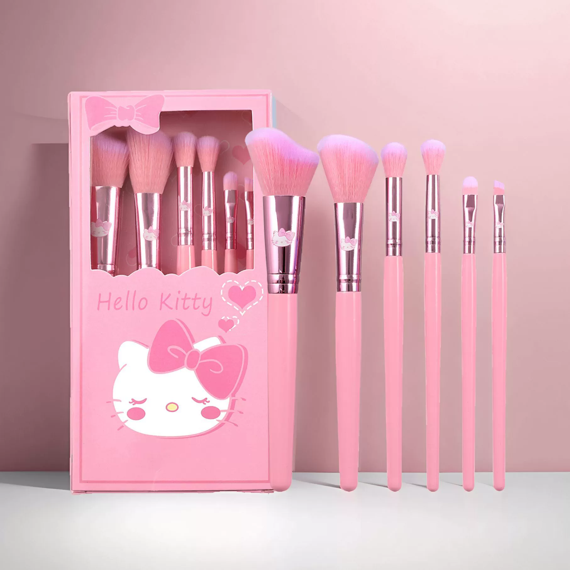 Makeup Brush Set, Hello Kitty–Style Cute Cartoon Eye Brushes, 11-piece with Cosmetic Bag Option