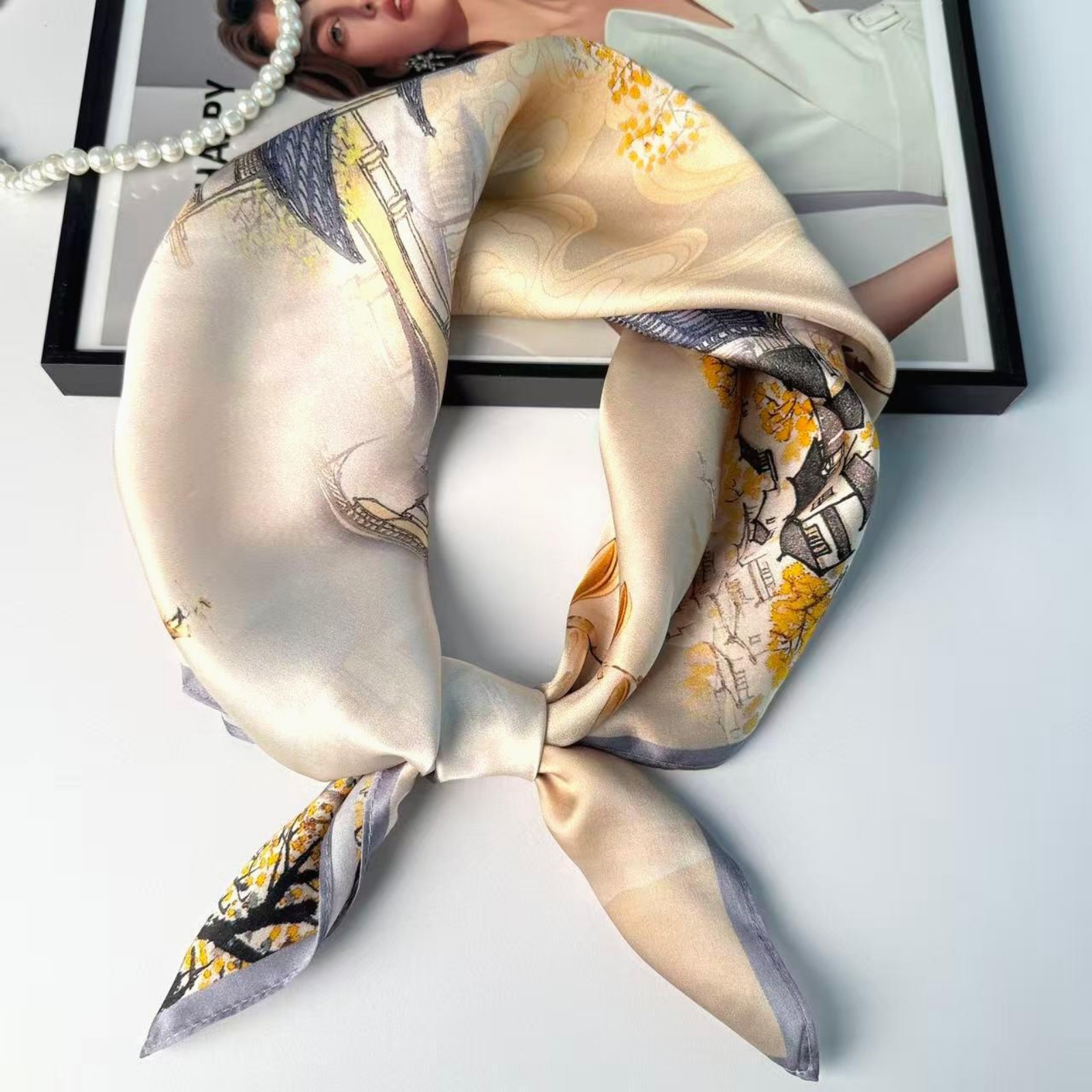 Lenço de seda mulher estilo chinês tradicional jiangnan print_voghion.com