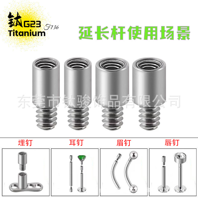 F136 Titanium Alloy Internal and External Thread Extension Rod 14g 16g Piercing Jewelry Connecting Rod G23 Titanium Earring Extension F136 Titanium Alloy Internal and External Thread Extension Rod 14g 16g Piercing Jewelry Connecting Rod G23 Titanium Earring Extension