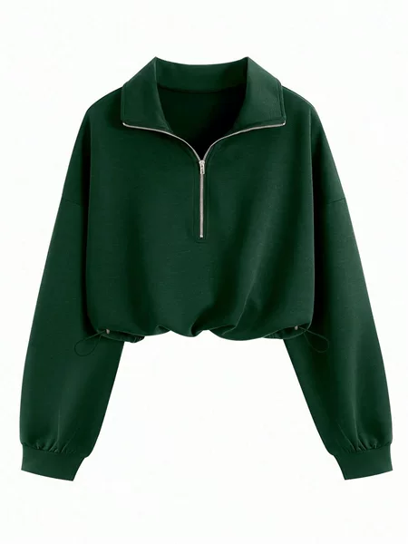2025 New Cross-Border European and American Women's Fashion Casual Sports Half-Zip Lapel Waist-Shaping Long-Sleeve Top Jacket Winter