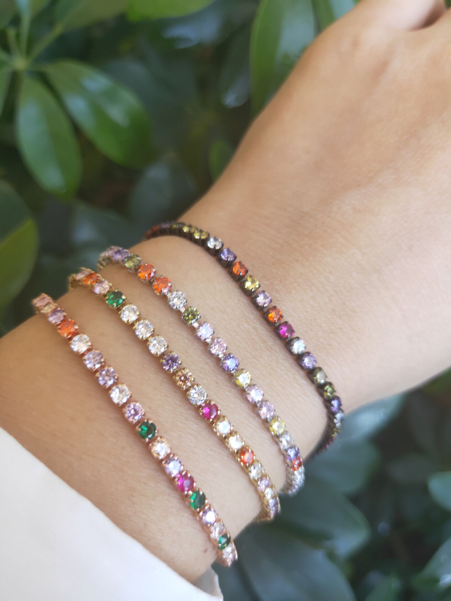 Geometric Pattern New Color Zircon Simple Colorful Copper Adjustable Single Row Claw Inlaid Bracelet