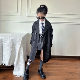 New Children's Clothing Dropshipping Girls European and American Fashion Long Windbreaker Belt Windbreaker Jacket
