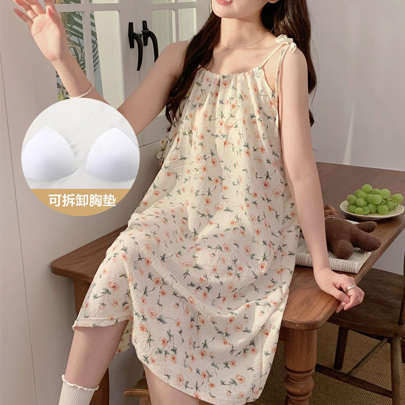 新商品の甘いins夏の泡綿のスカートの女性の家のスカートのガーターの眠るスカートの漫画のかわいい胸付き|undefined