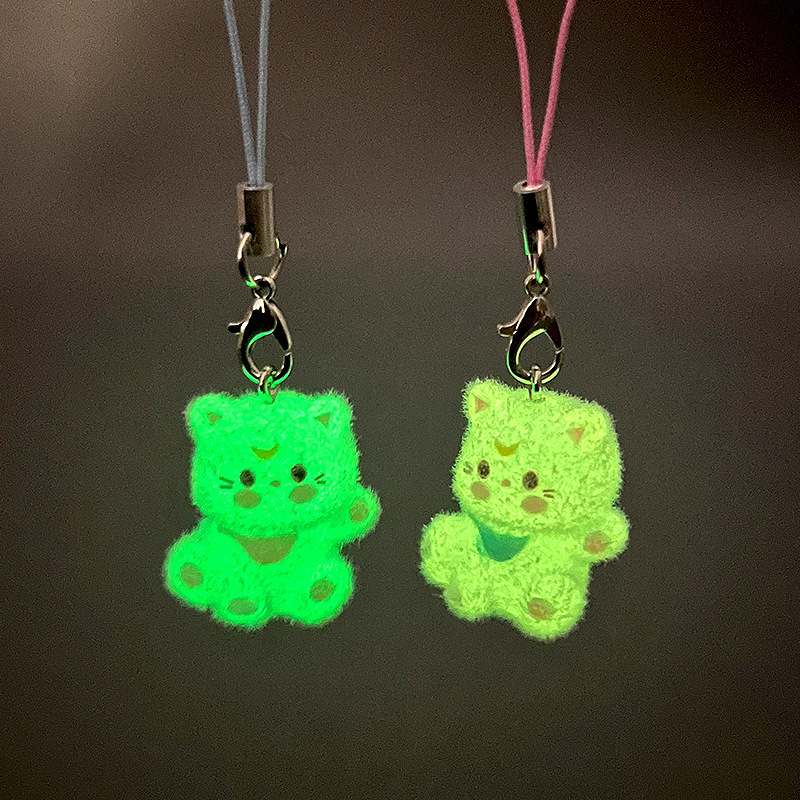 新款夜光植绒小猫手机链可爱树脂钥匙扣学生包包挂件情侣闺蜜礼物|undefined