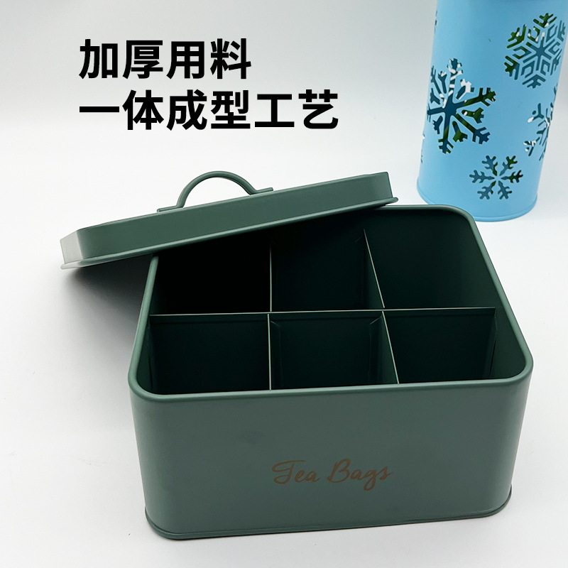 Caja de almacenamiento de bolsa de té verde europea y americana de 6 comparticiones transfronteriza personalizada Caja de almacenamiento de caja de almacenamiento con tapa Caja de almacenamiento cuadrada