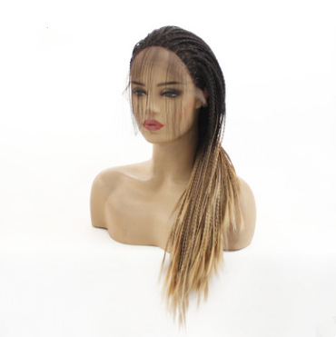 Europa y América damas levantando pelucas de fibra química de encaje frente cubierta de cabello de tres hebras pequeñas trenzas