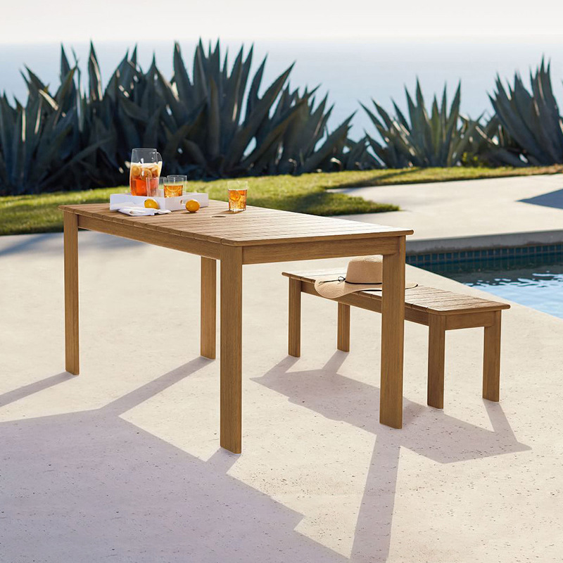 Mesas y sillas para exteriores, jardín con patio, conjunto de muebles de ratán impermeables y resistentes al sol, terraza de villa, banco largo de madera maciza.