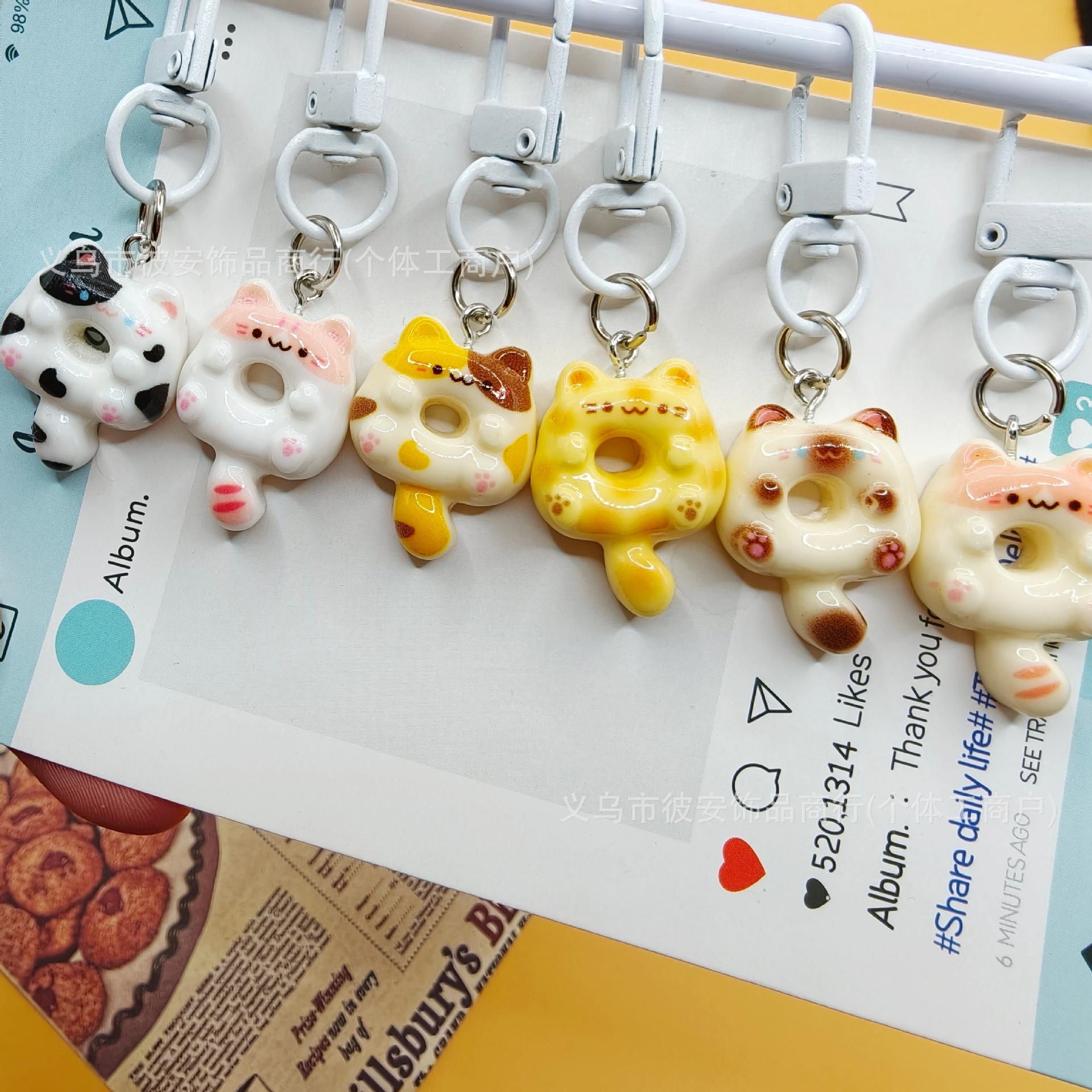 Cartoon Cat Donut Keychain Resin Pendant DIY Cream Glue Earrings Clothing Bag Pendant Accessories