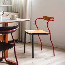 北欧实木餐椅靠背扶手椅凳子家用现代简约设计师中古休闲餐桌椅J*