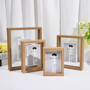 Creative double-sided glass plant specimen photo frame density board log color three-dimensional picture frame transparent wood photo frame customization