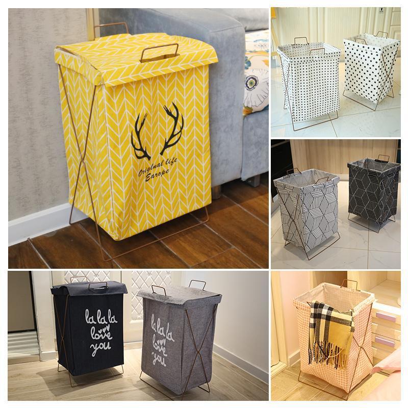 Dirty Clothes Storage Cotton and Linen Basket Foldable Bracket Waterproof Extra Large Dirty Clothes Basket Laundry Basket