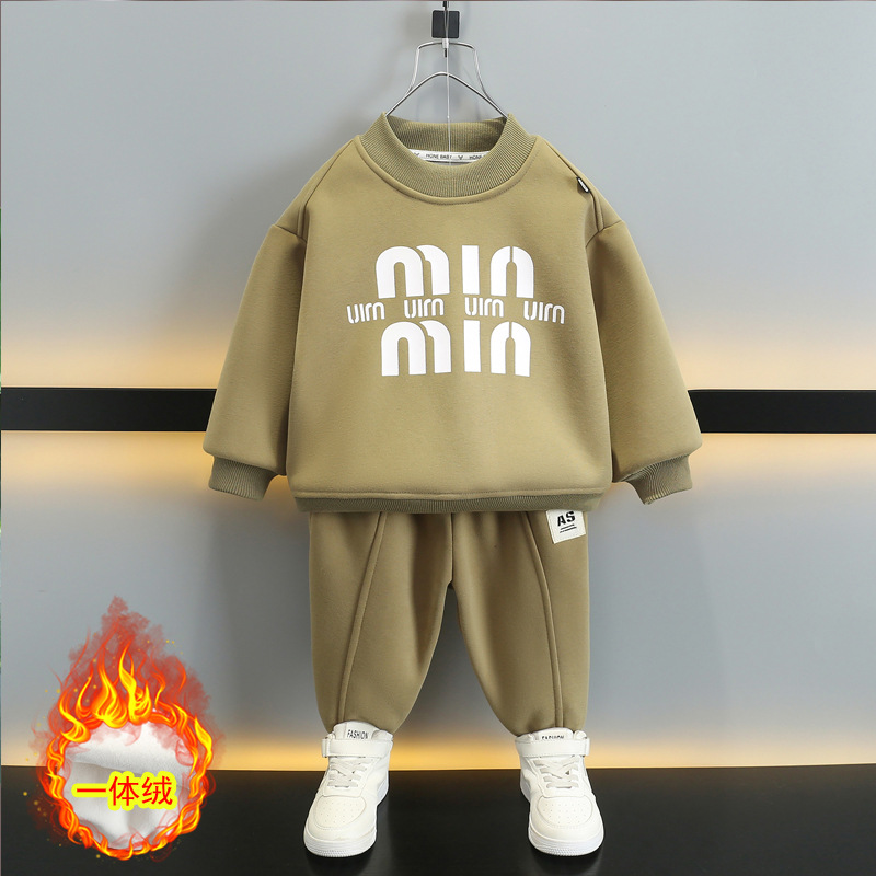 6743 Traje de suéter para niños más terciopelo engrosamiento ropa de invierno para niños 2025 otoño e invierno nuevo traje deportivo para bebés de dos piezas