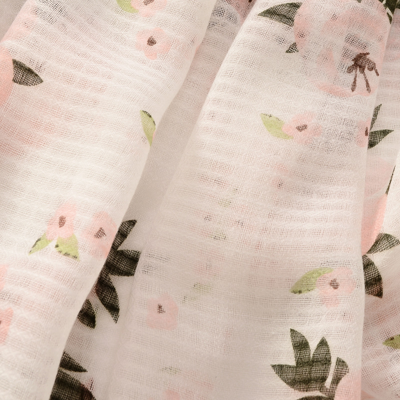 Fresco dulce de algodón liso y lino siente la bufanda de color rosa claro pequeña flor larga borla bufanda grande de viaje protector solar Toalla de playa