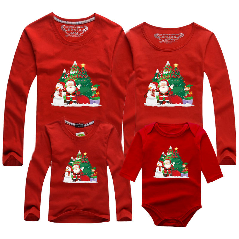 Feliz Navidad Año Nuevo familia transfronteriza padre-hijo pareja de algodón rojo de manga larga Camiseta bebé mono mameluco