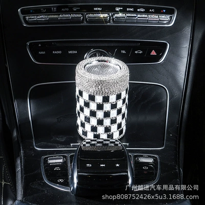 Diamond-Encrusted Car Ashtray with Led: Car ashtray - black-and-white-drill