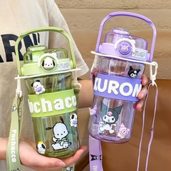 Genuine authorized cartoon cute pattern Sanrio plastic water cup straw cup high-value water cup portable double drinking cup