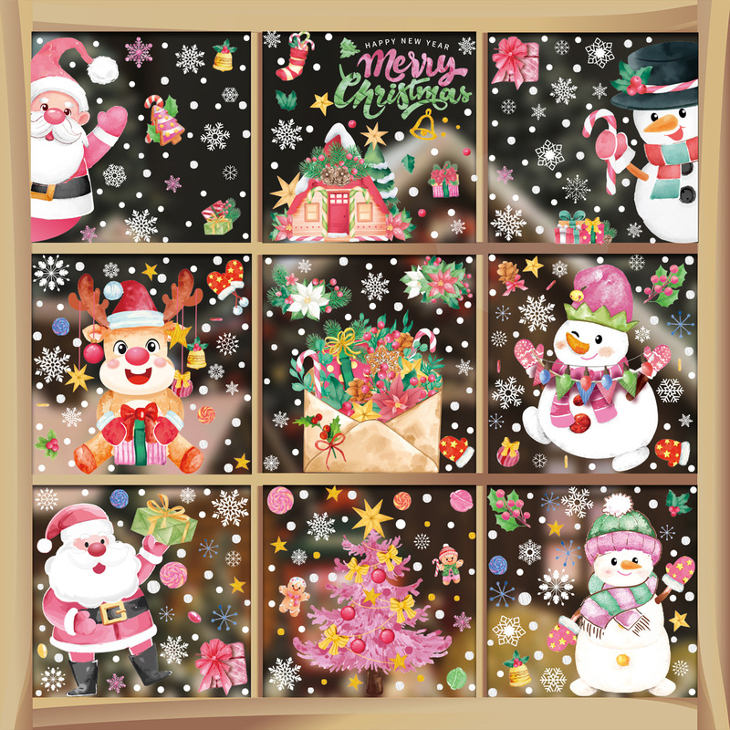 クリスマスパーティー装飾品キャンディー棒雪だるま雪雪静電ステッカー花輪ヘラジカサンタクロースガラスシール|undefined