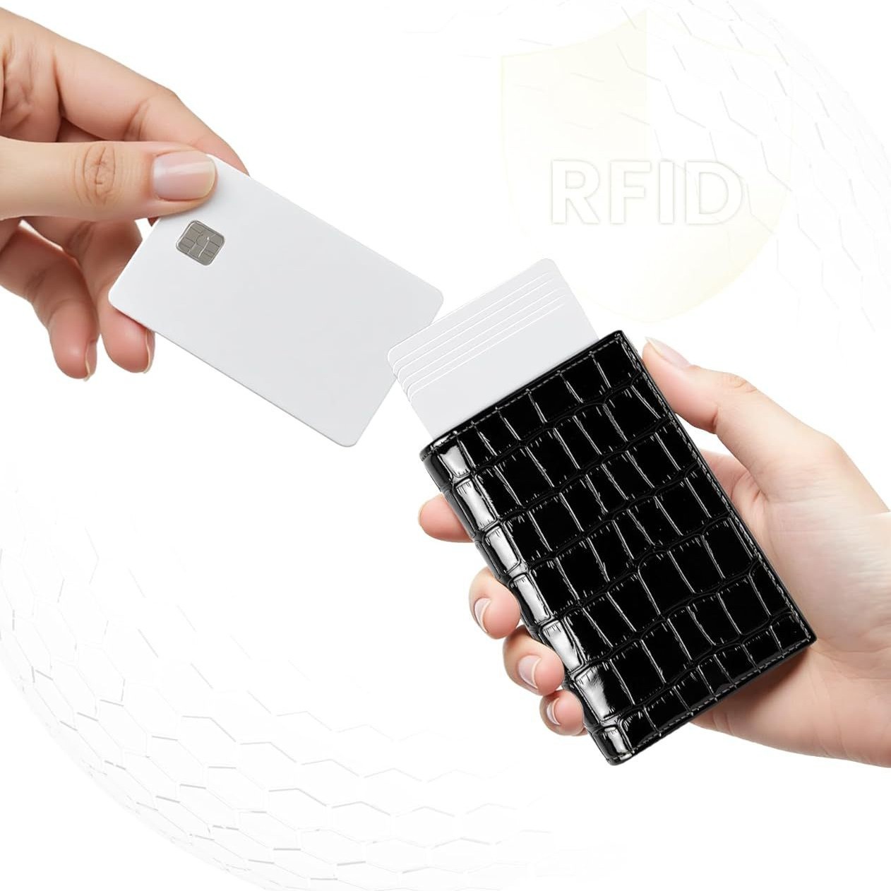 Transfronterizo multi tarjeta RFID blindaje tarjeta tres plegado multifuncional caja de metal piel de cocodrilo cartera de negocios para hombres