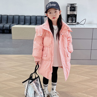 Children's Feather Velvet Silk Jacket Mid-Length 2025 Winter New Style Western Style Medium and Large Children's Winter Clothes Thickened Girls' Jackets Wholesale