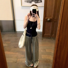设计感小众别致条纹休闲裤女2025秋季新款高腰宽松显瘦垂感阔腿裤