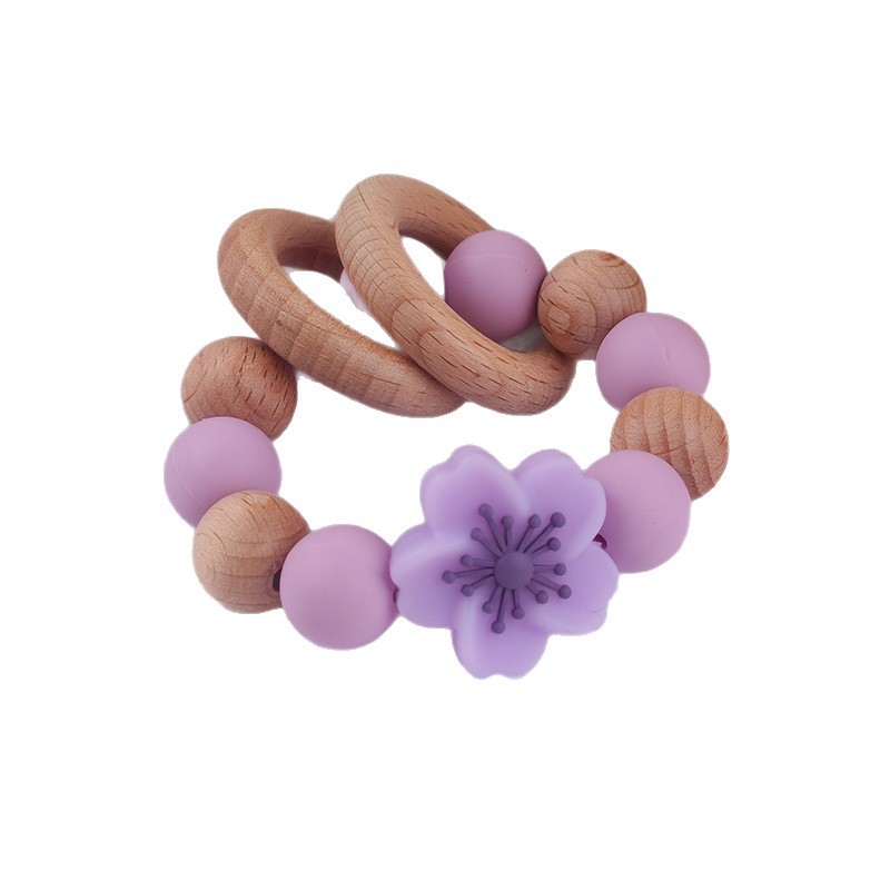 Temu Shein pulsera de mordedor de madera de haya para recién nacidos transfronterizos de grado alimenticio de silicona ecológica flor molar juguete