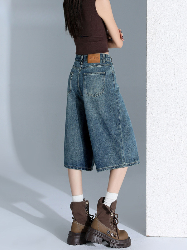 Women's Summer Thin Denim Shorts 2026 New Style Super Popular Loose Straight Mid-Length Pants for Petite Figures