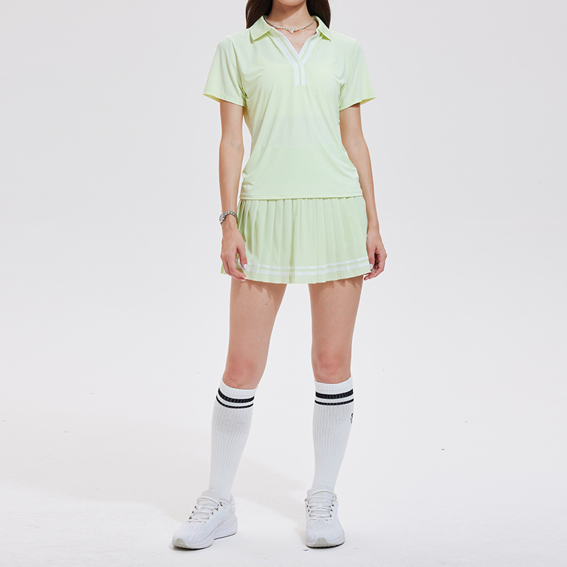 Cross-border desnudos tenis trajes deportivos de mujer delgados mangas cortas polo camisa de entrenamiento de bádminton vestido corto verano