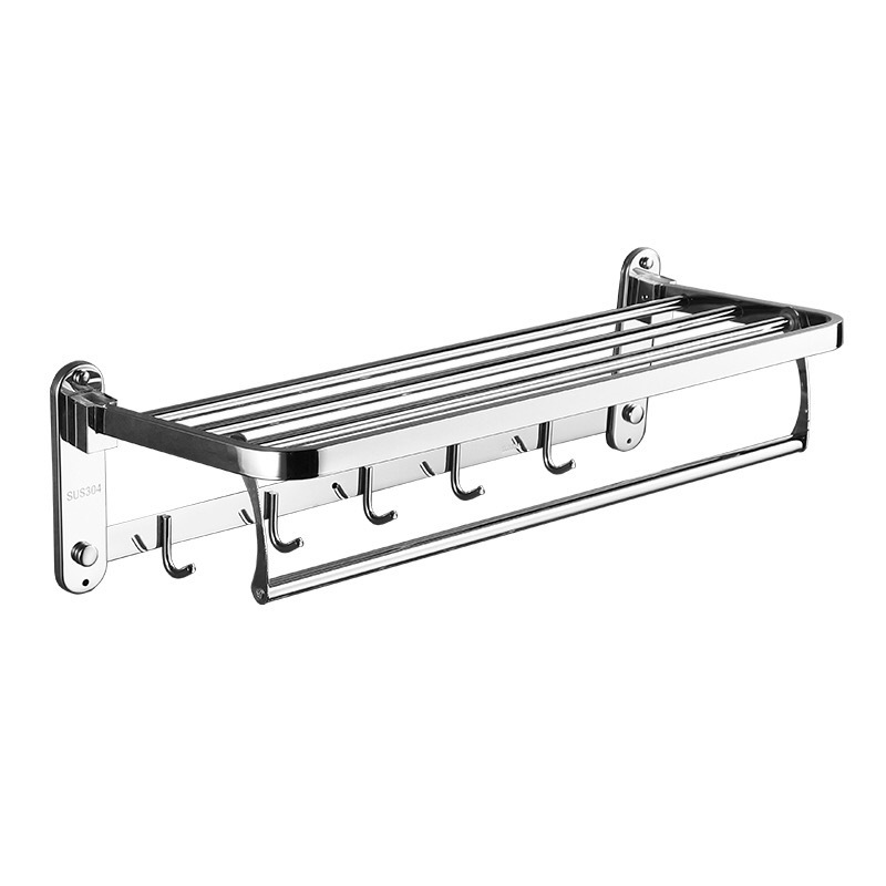 Perforación-libre 304 Acero inoxidable plegable móvil toalla rack Hotel toalla rack nuevo D-tipo de almacenamiento de pared cepillado brillante