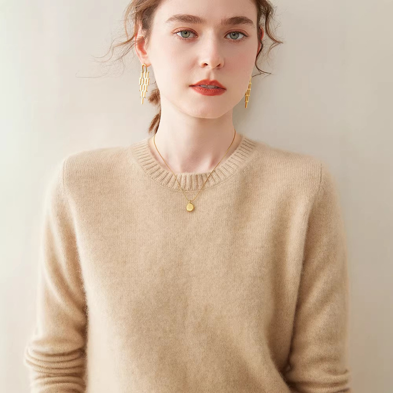 2025 New Autum Double-Strand Thickeneded Round Neck Pullover Cashmere Sweater for Women Pure Color Cashmere Lazy Knitted Bottoming Sweater