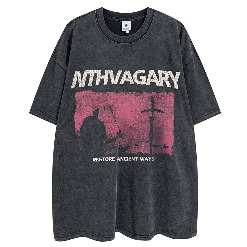 YPRS Men's Greek Washed Old ins Half-sleeved Summer National Fashion Brand Couple European and American Retro Romantic Short-sleeved T-shirt