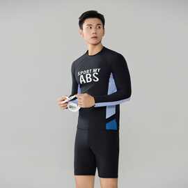 一件代发200斤男泳裤分体长袖五分裤防晒泡温泉大码冲浪服潜水服