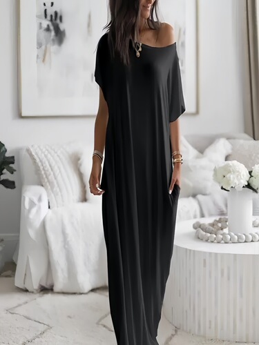 2025 Best-Selling Independent Website: European & American Style Summer New Arrival Women's Solid-Color Short-Sleeve Long Casual Dress