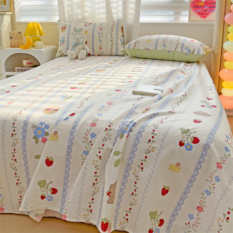 2025 nueva sábana de algodón fresco pequeña pieza individual 100 algodón dormitorio de estudiantes cama individual funda de almohada de tres piezas 2