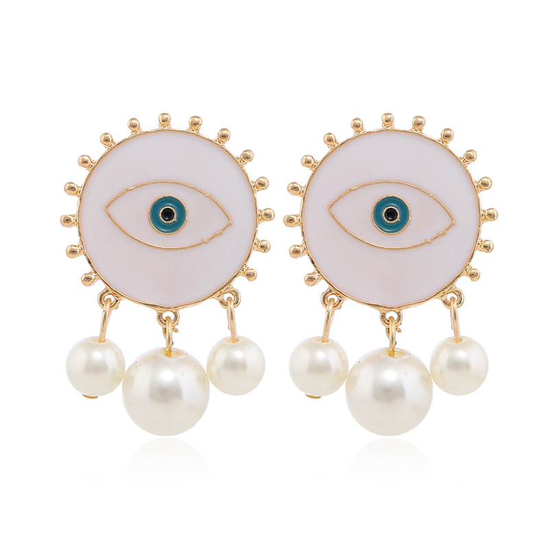 Fashion Devil Eyes Pearl Tassel Earrings Wholesale Nihaojewelry display picture 5