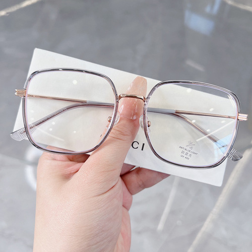 M2670 new anti-blue light glasses frame, fashionable large square frame, big face, slimming, no makeup, street shooting, flat mirror, female myopia