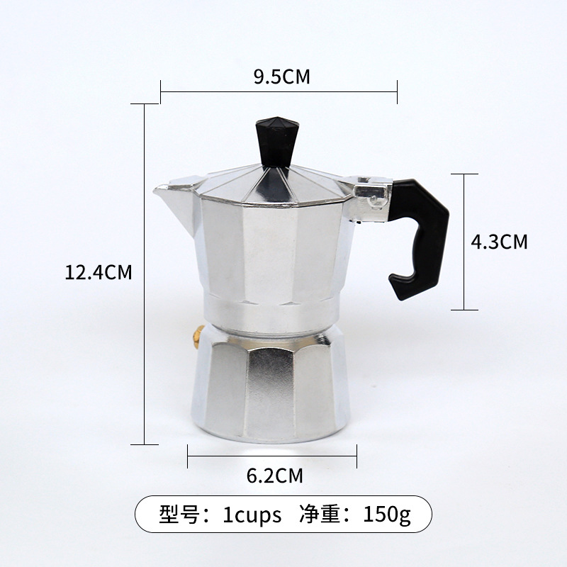 Cafetera moka italiana de aluminio de doble válvula, estilo europeo, octogonal, popular transfronterizamente.