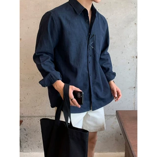 韩版高级感痞帅慵懒风长袖衬衫男款秋季休闲宽松百搭衬衣外套潮