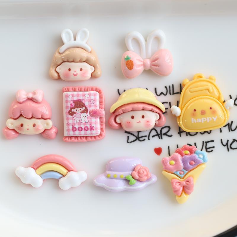 Cute cartoon little girl small bouquet angel wings schoolbag diy cream glue accessories patch hairpin material