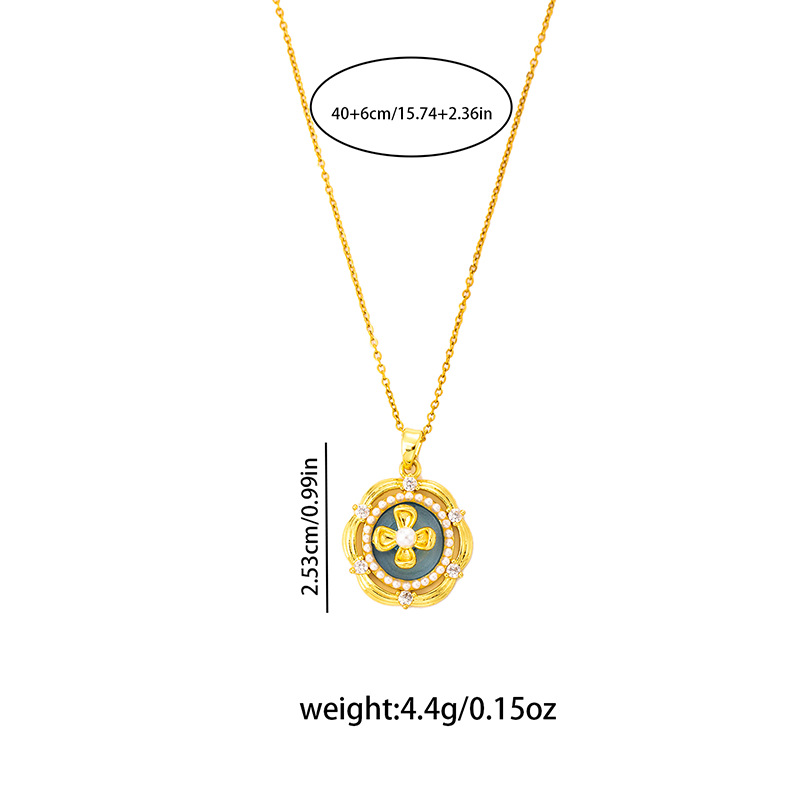 Collier pendentif rose à quatre pétales style français pour femme, design original et tendance, en acier titane effet goutte d'huile._voghion.com