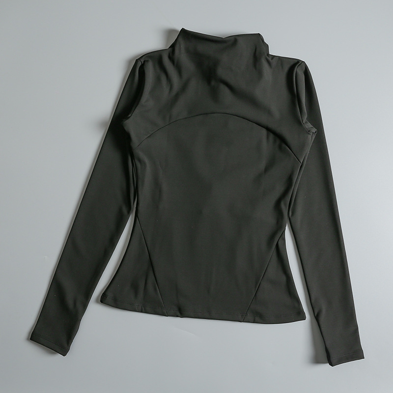 Slim fit sportvest voor dames, lente/herfst, lange mouwen, ritssluiting, opstaande kraag, ademend, geschikt voor fitness, hardlopen en bescherming tegen de zon._voghion.com