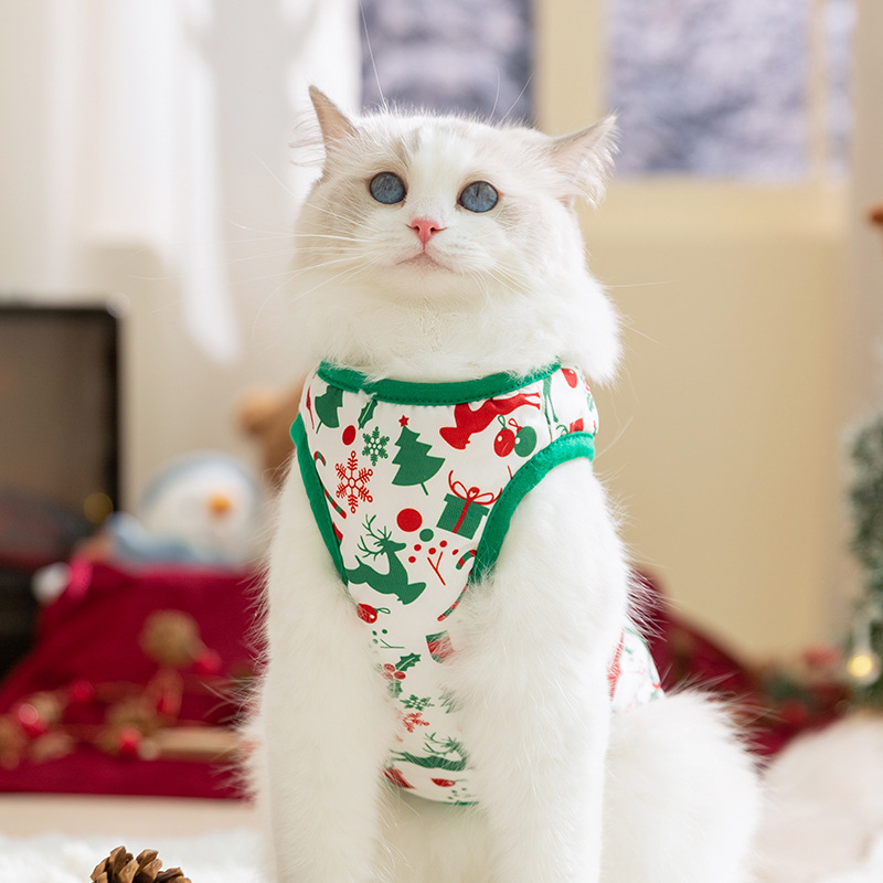 Muñeco de nieve verde galletas hombre de Navidad Cardigan chaleco gato vacaciones divertidas ropa de invierno ropa de gato mascota