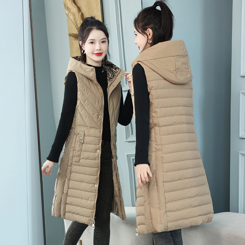 Horse clip women's long thick down cotton plus size vest 2024 autumn and winter Korean version of loose over lacquer waistcoat cotton-padded coat
