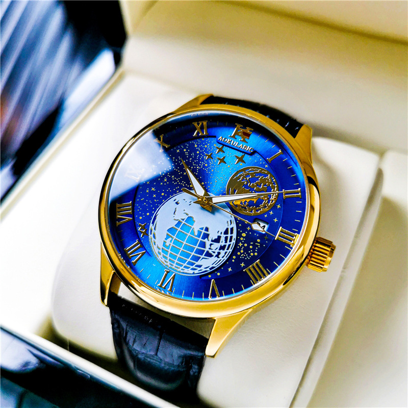 K reloj casual reloj estrellado Planeta de gama alta para hombres fondo transparente reloj mecánico automático tendencia de hebilla de mariposa de acero inoxidable