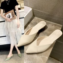 包头半拖鞋女2020新款韩版时尚试衣间尖头低跟酒杯跟凉拖厂家批发