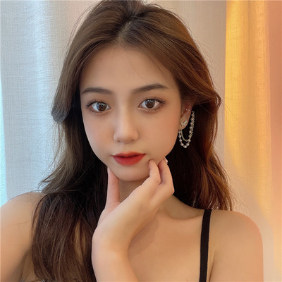 高级感不对称蝴蝶珍珠耳骨夹耳环一体式女超仙流苏耳钉新款耳饰女